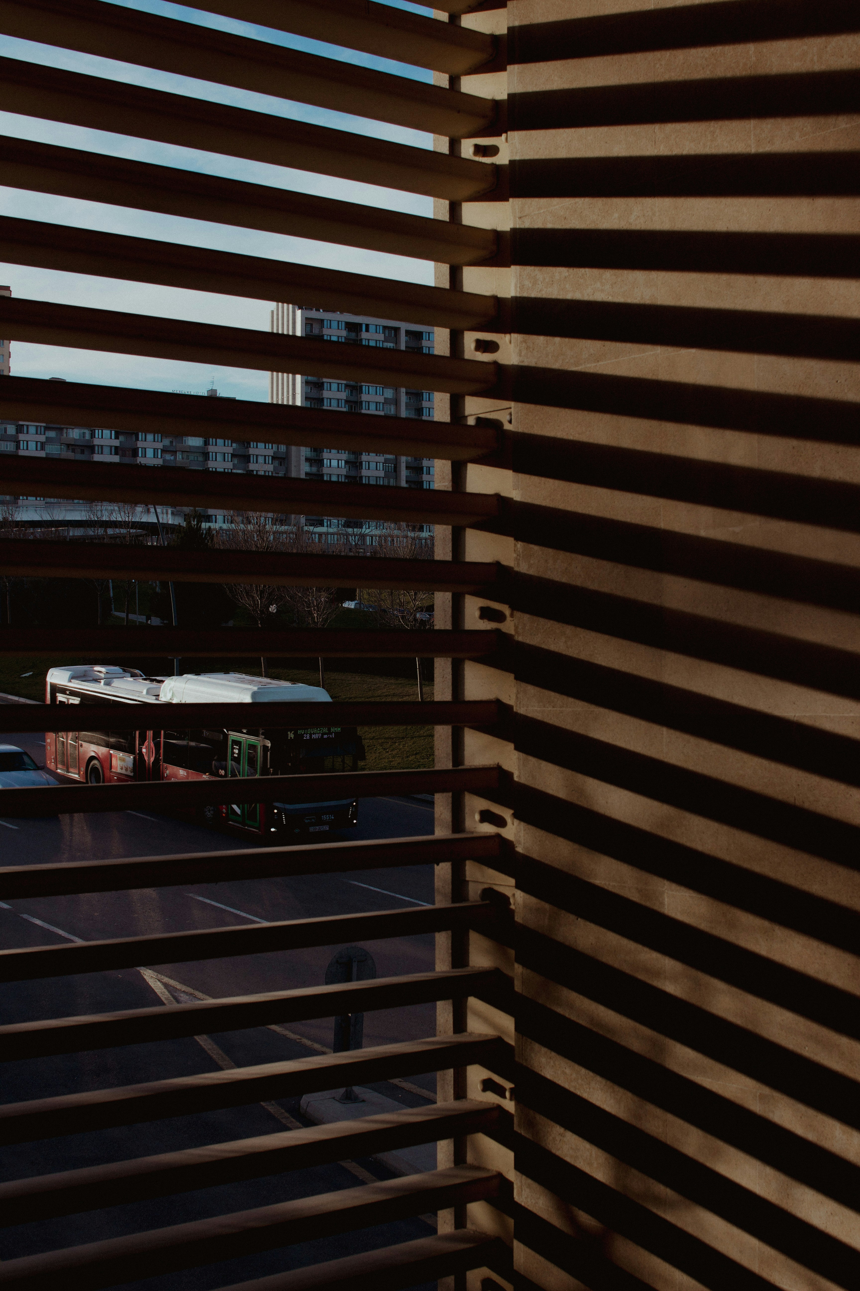 A view of a parking lot through a window
