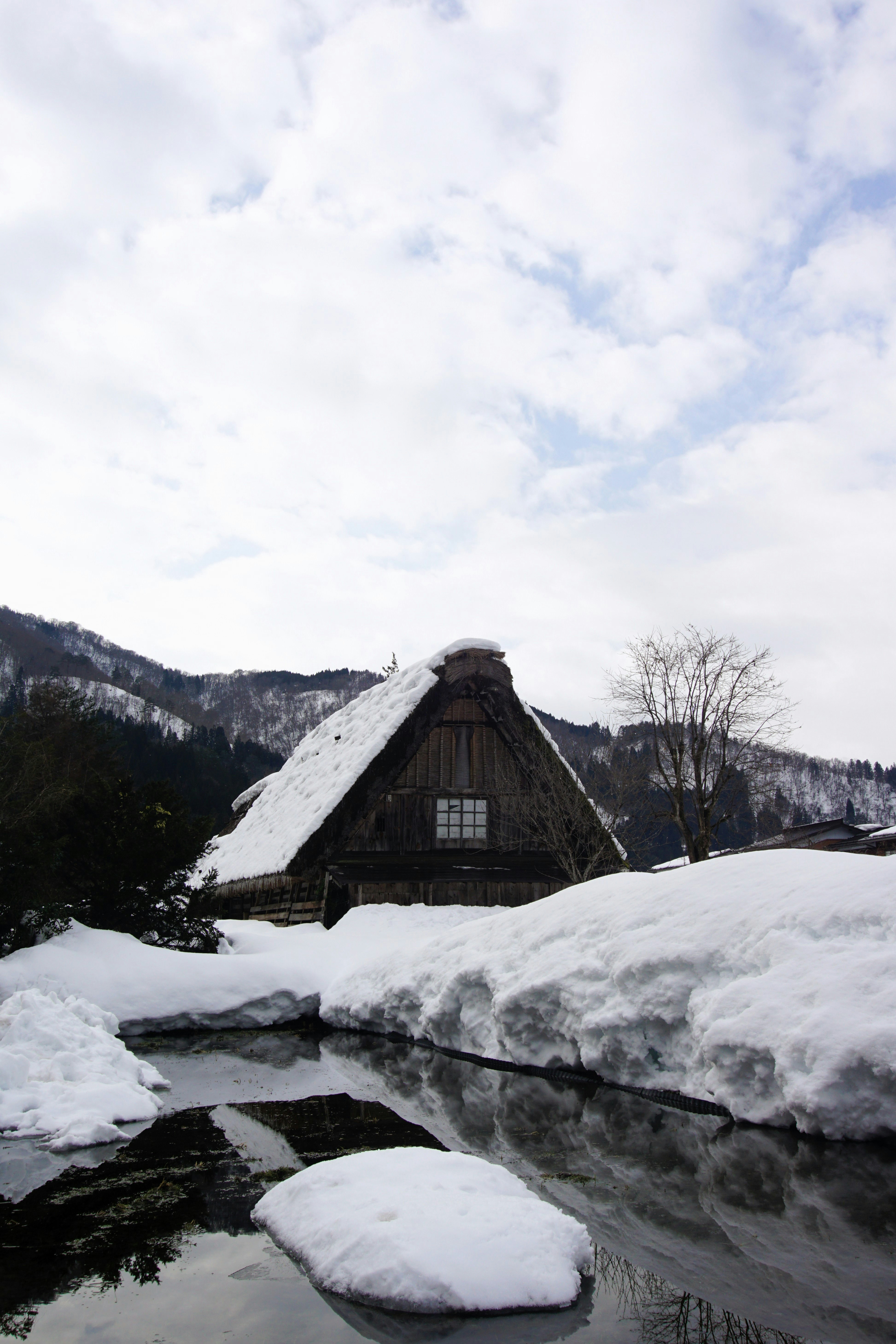 Snow-covered traditional houses in Tohoku