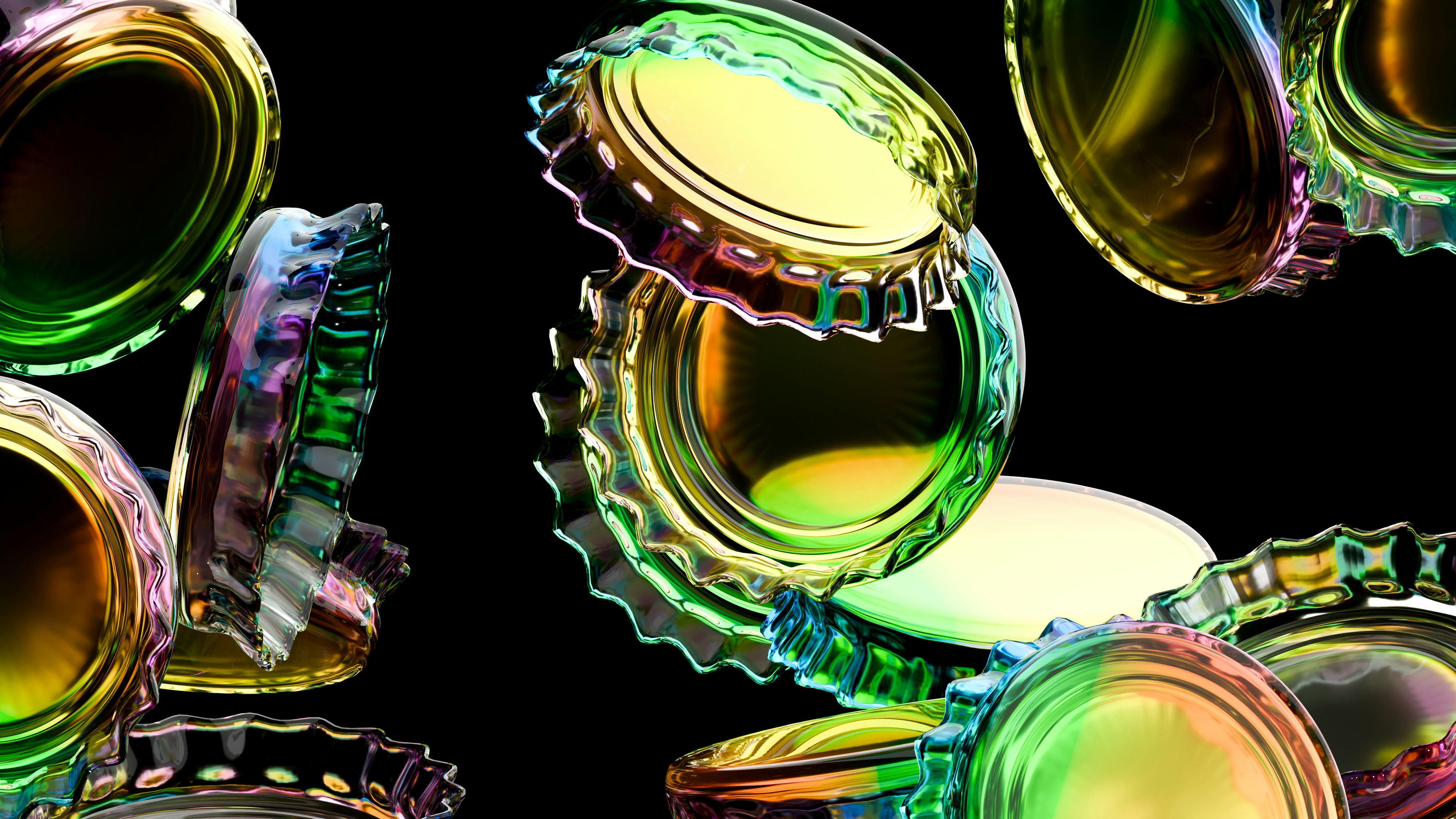 Close up of glass bottles with gradient