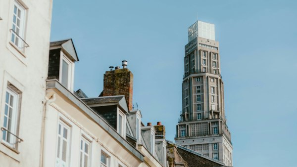 The Perret tower above the rooftops — Amiens, France