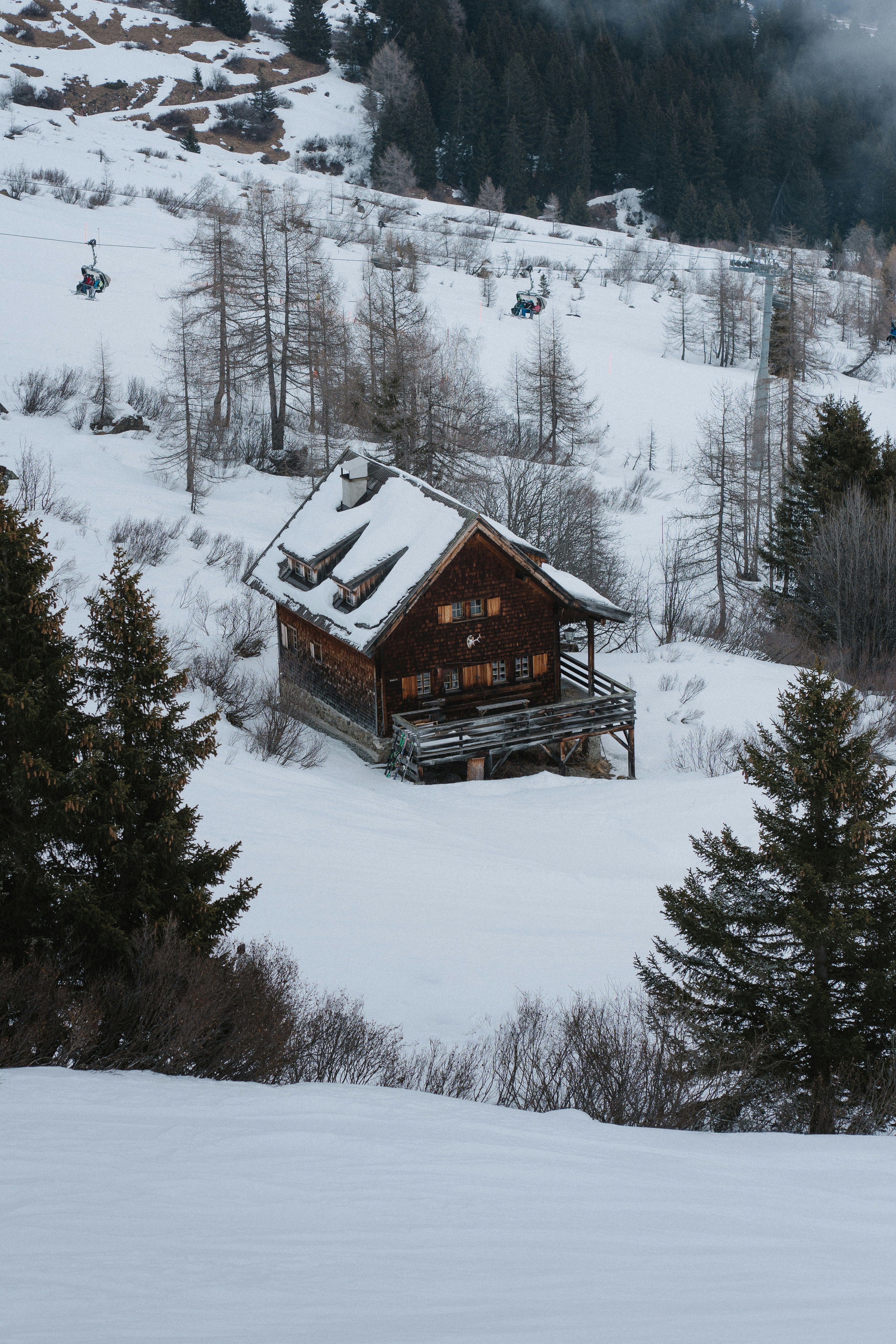 Una capanna in mezzo a un campo innevato