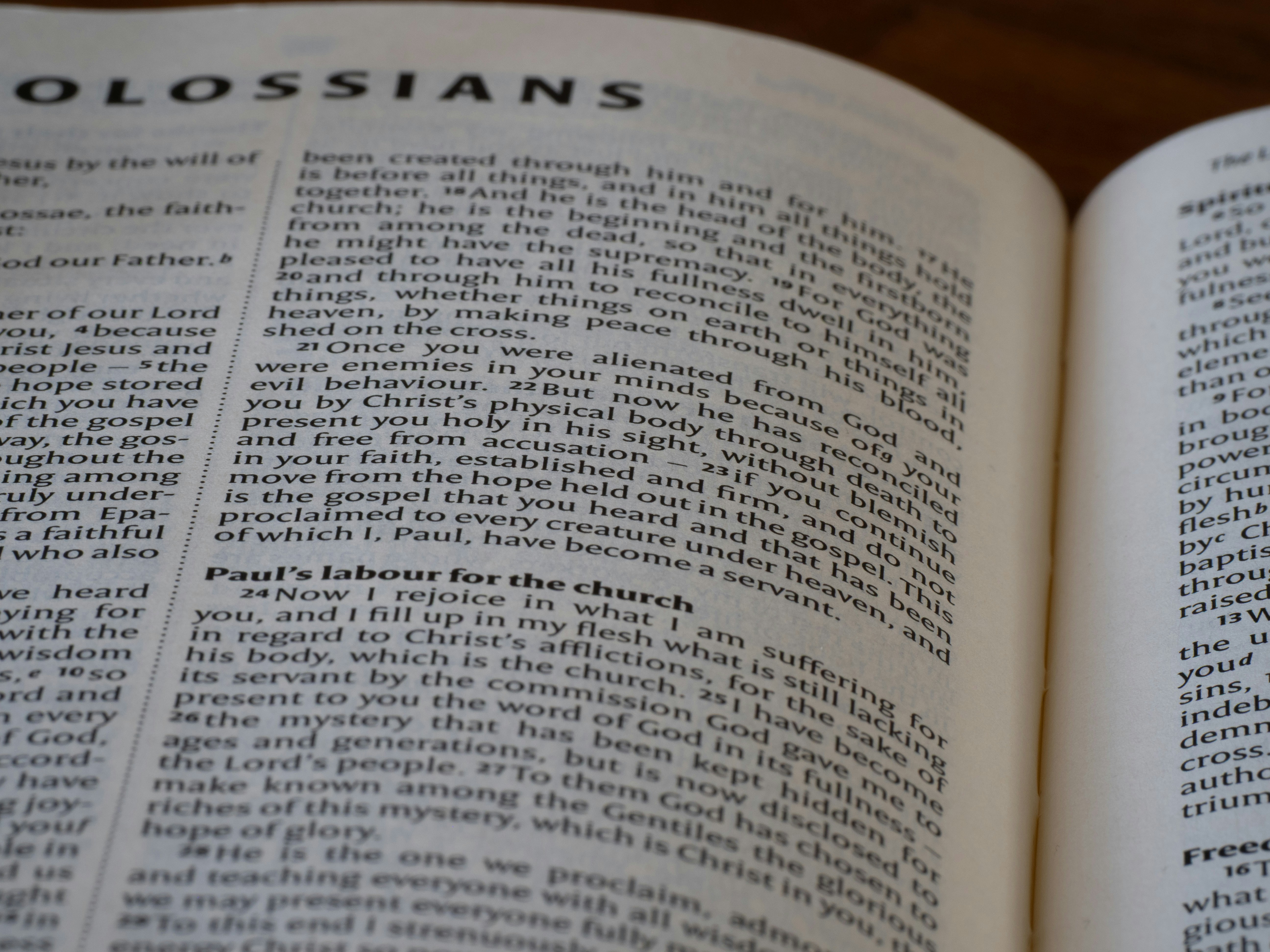 A close up of an open book on a table