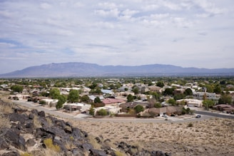 A view of a small town from a hill
