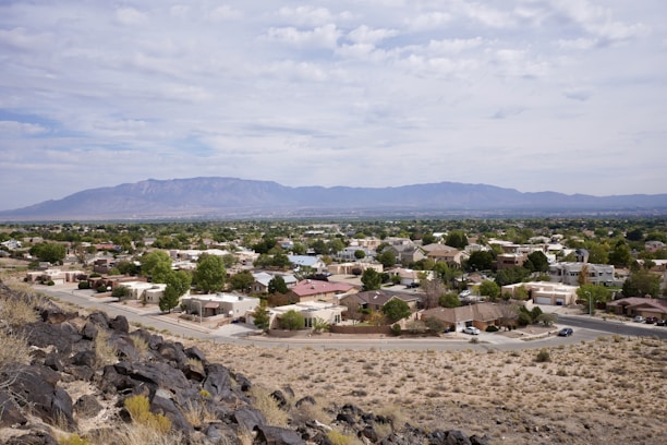A view of a small town from a hill