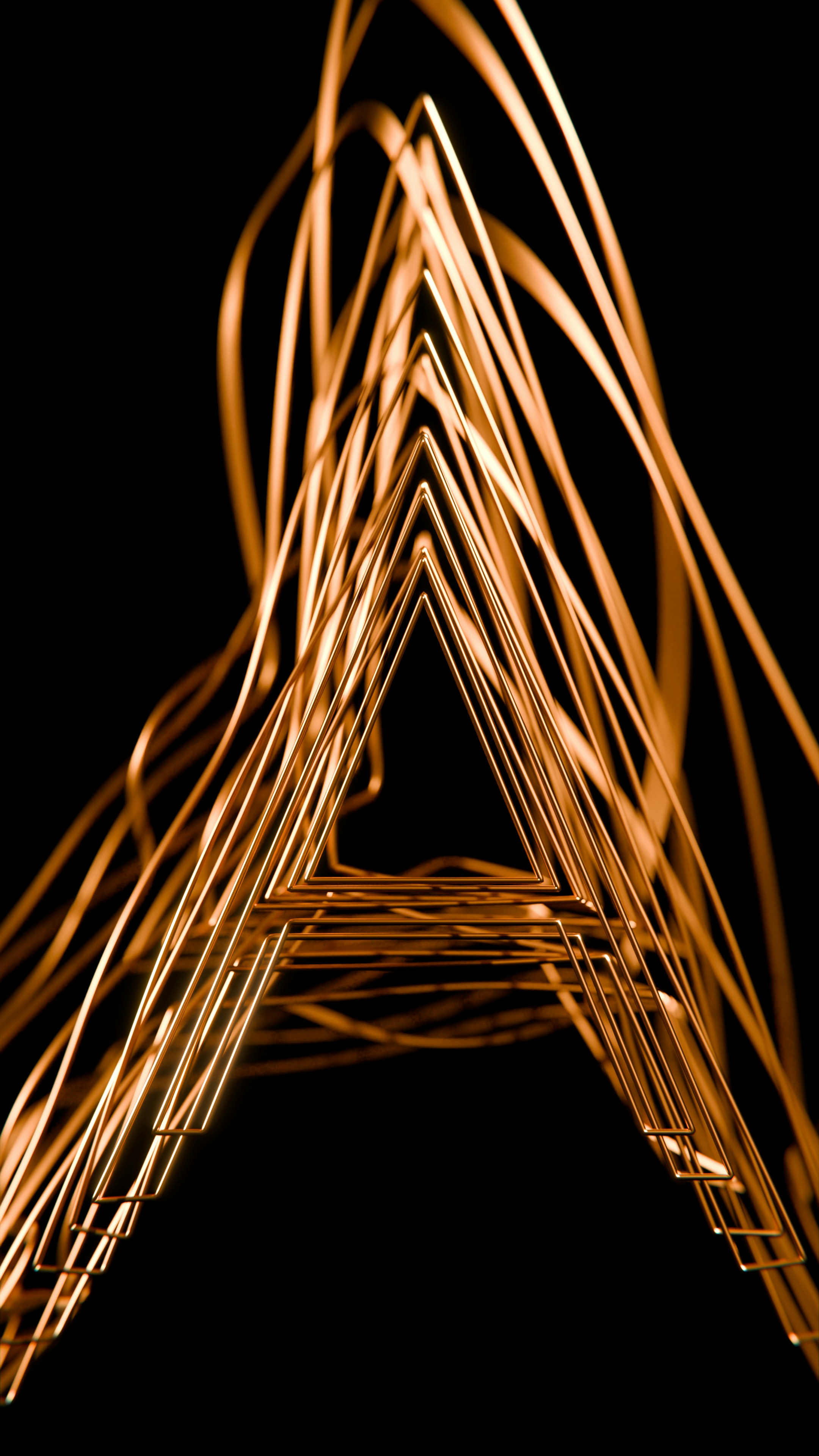 A long exposure of orange lines on a black background