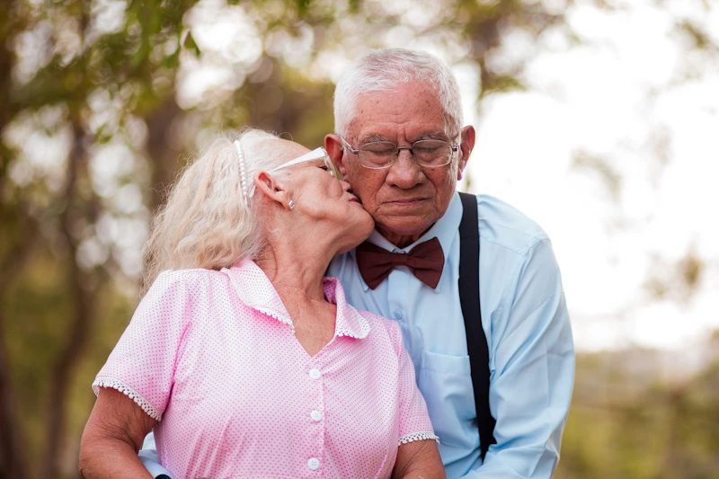 like-minded mature couple together outdoors