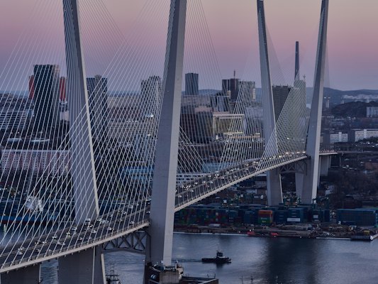 A view of a bridge with a city in the background — Vladivostok, Russia