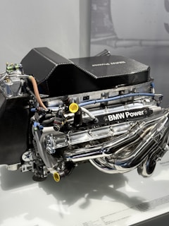 A car engine on display in a museum