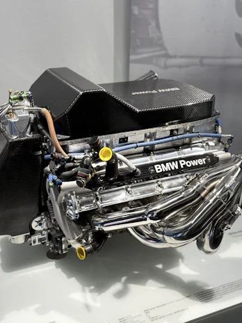 A car engine on display in a museum