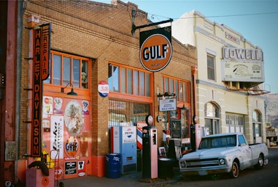 A car is parked in front of a building