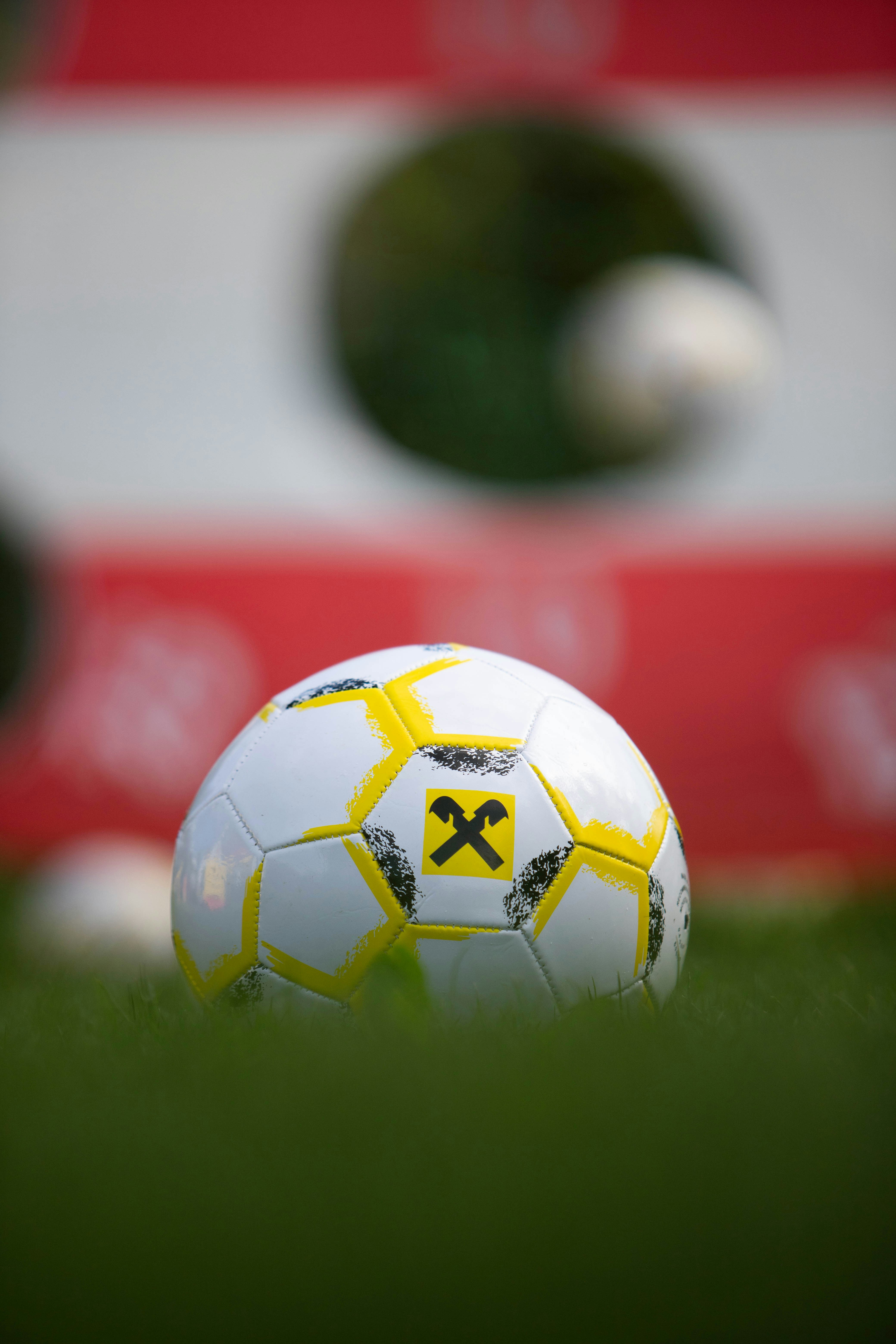 Un ballon de football posé sur un terrain verdoyant