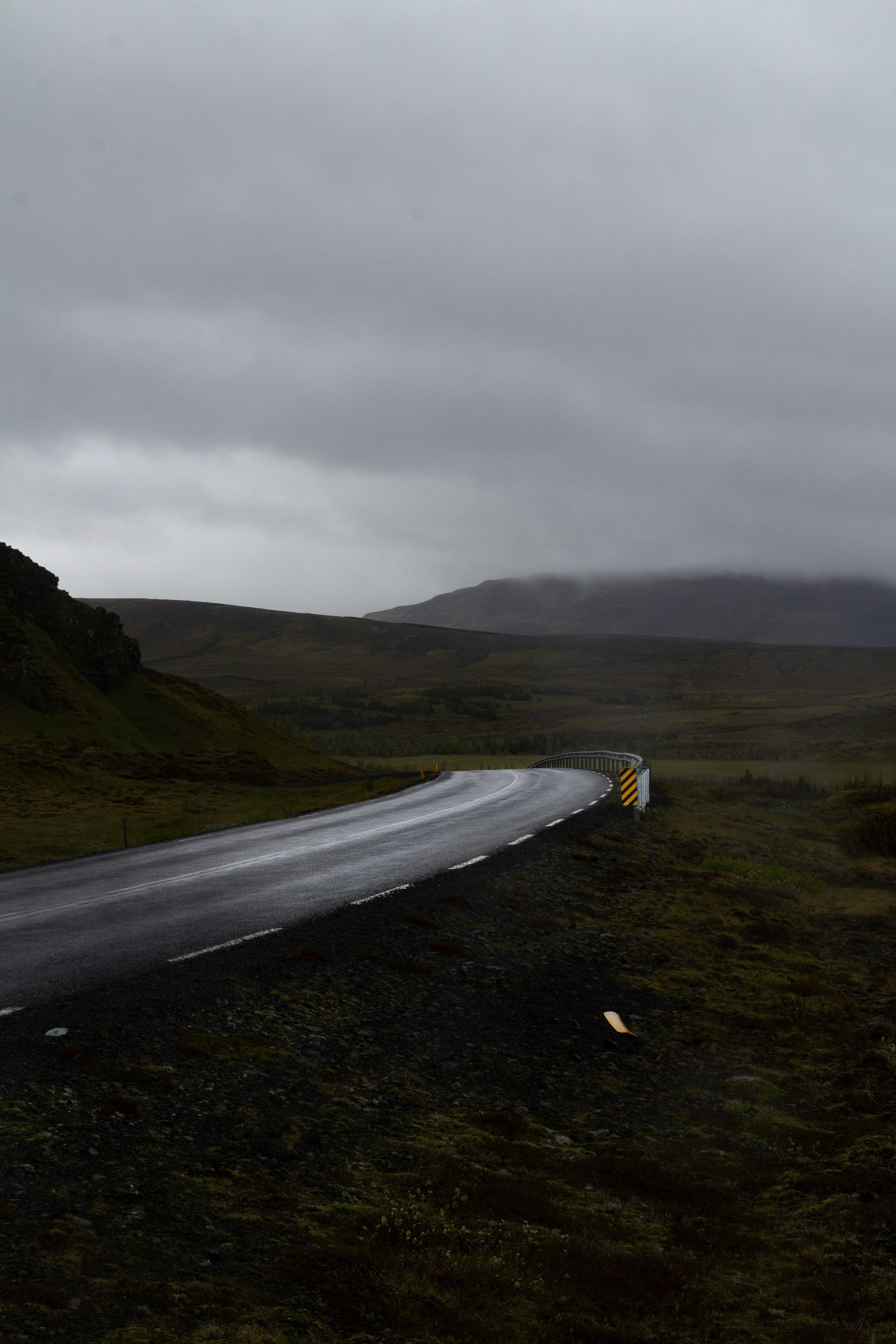 Icelandic road with a motorhome in the foreground