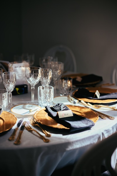 A table is set for a formal dinner