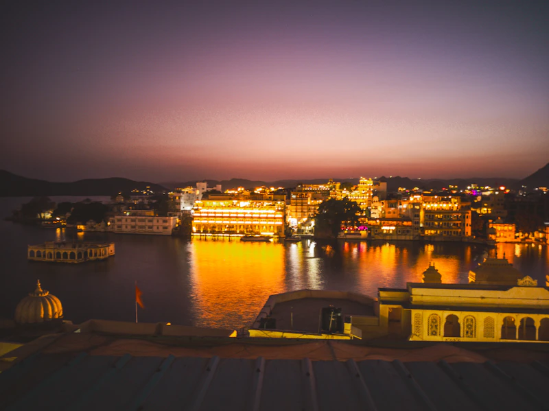 Stunning Indian city skyline at night from across the water