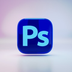A blue square button with the letter ps on it