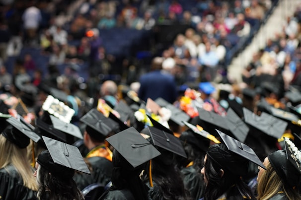 A large group of people in graduation caps and gowns
