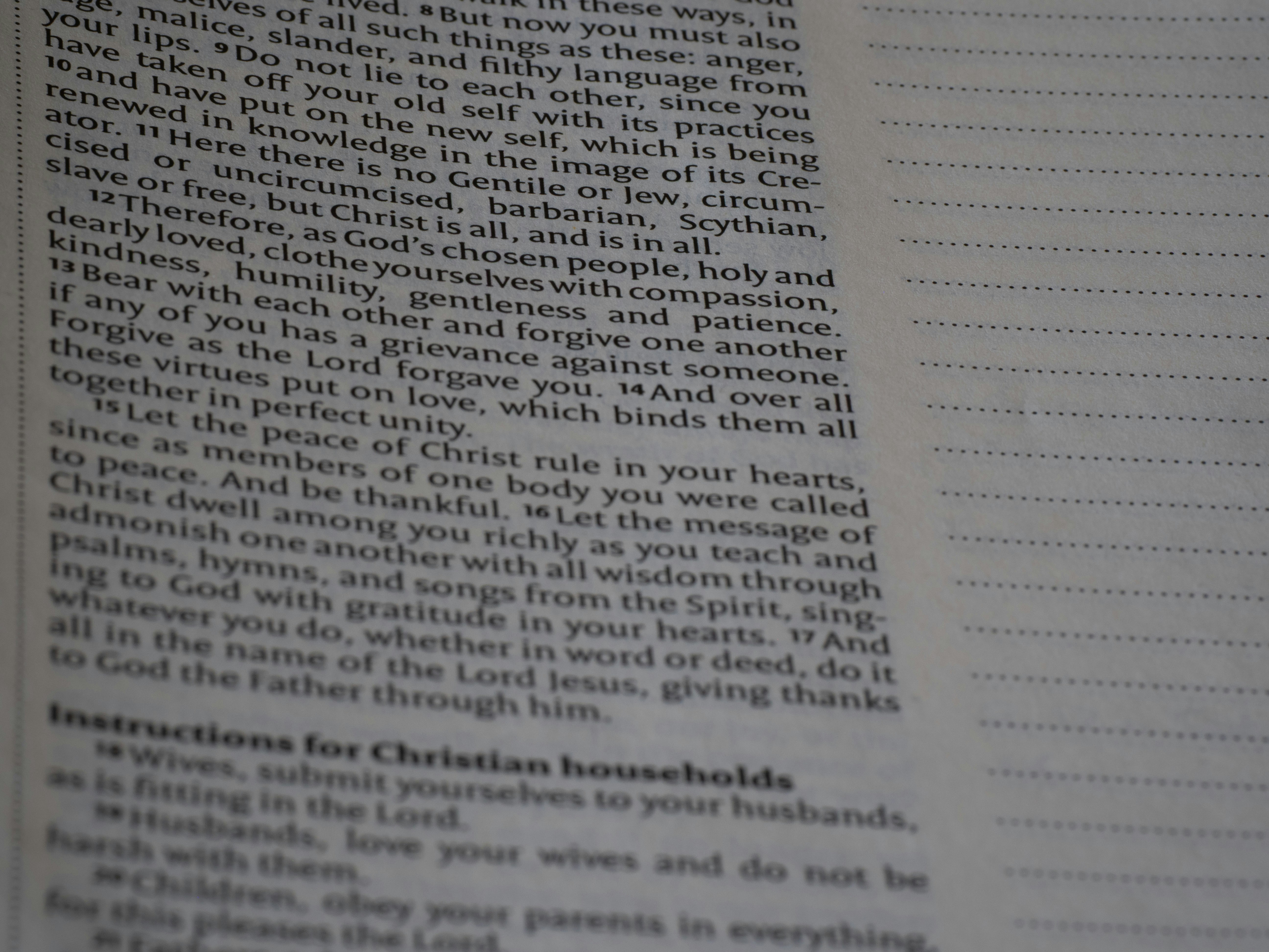 close up, bokeh, bible, new testament, christian, history, text, reading, bible study, devotions, christianity, scripture, epistle, letter, colossians, paul, paul the apostle, timothy, christ, supremacy of christ, prison,