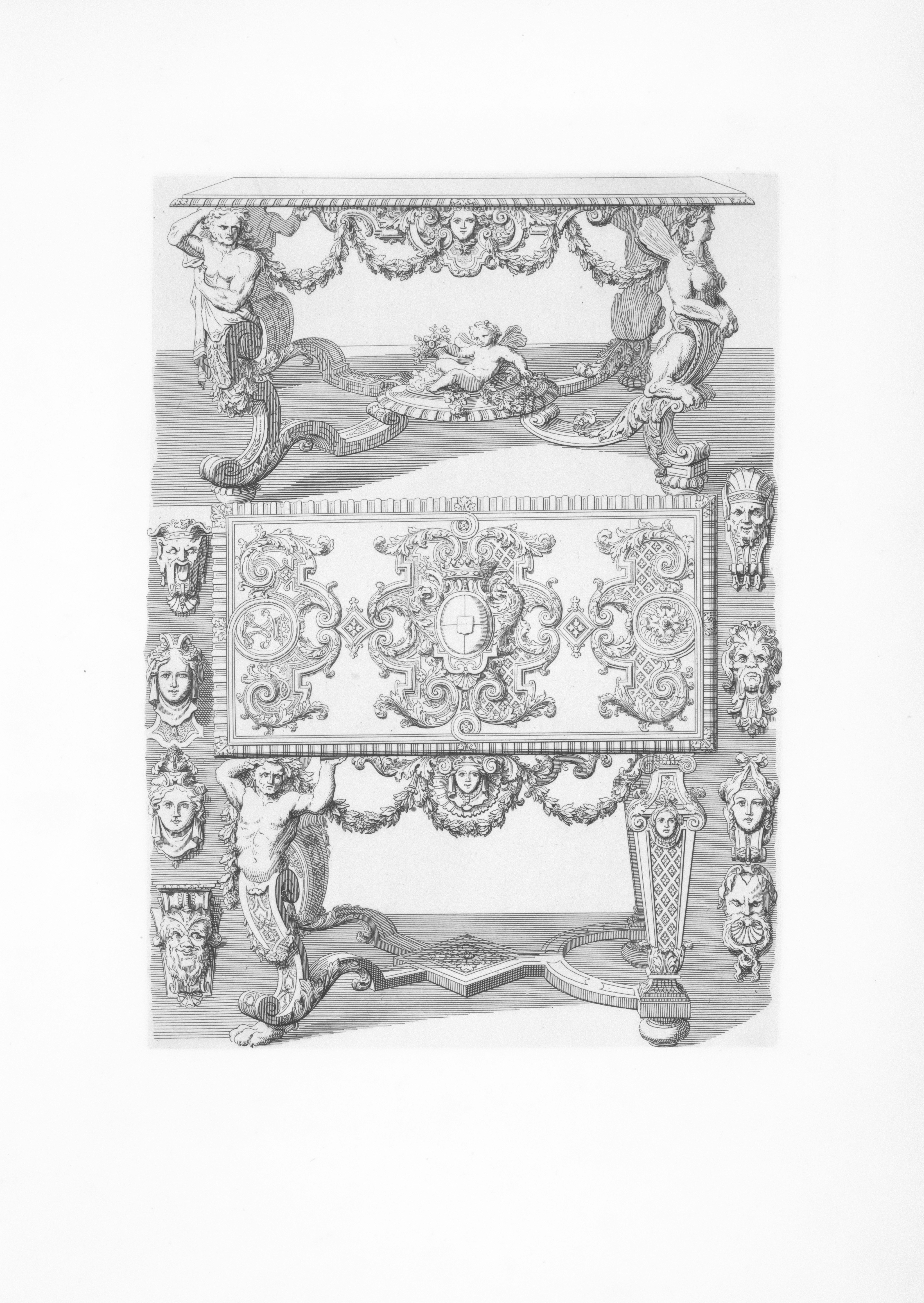 Ornate antique table with cherubs and faces