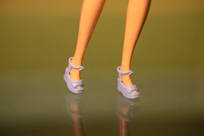 A close up of a doll's legs and shoes