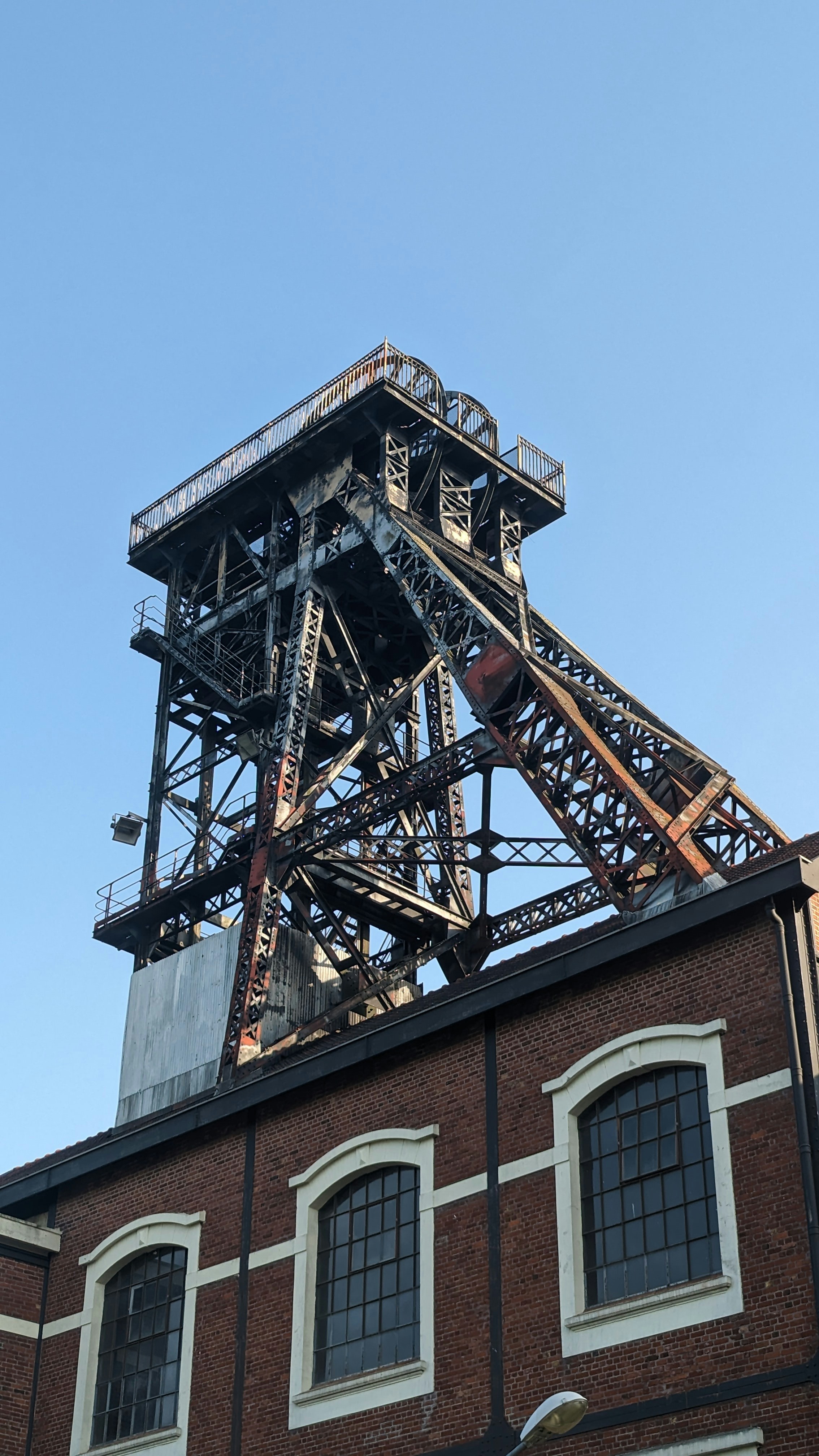 A large metal structure on top of a building