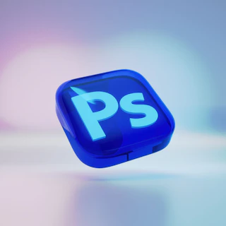 A blue square button with the letter p on it