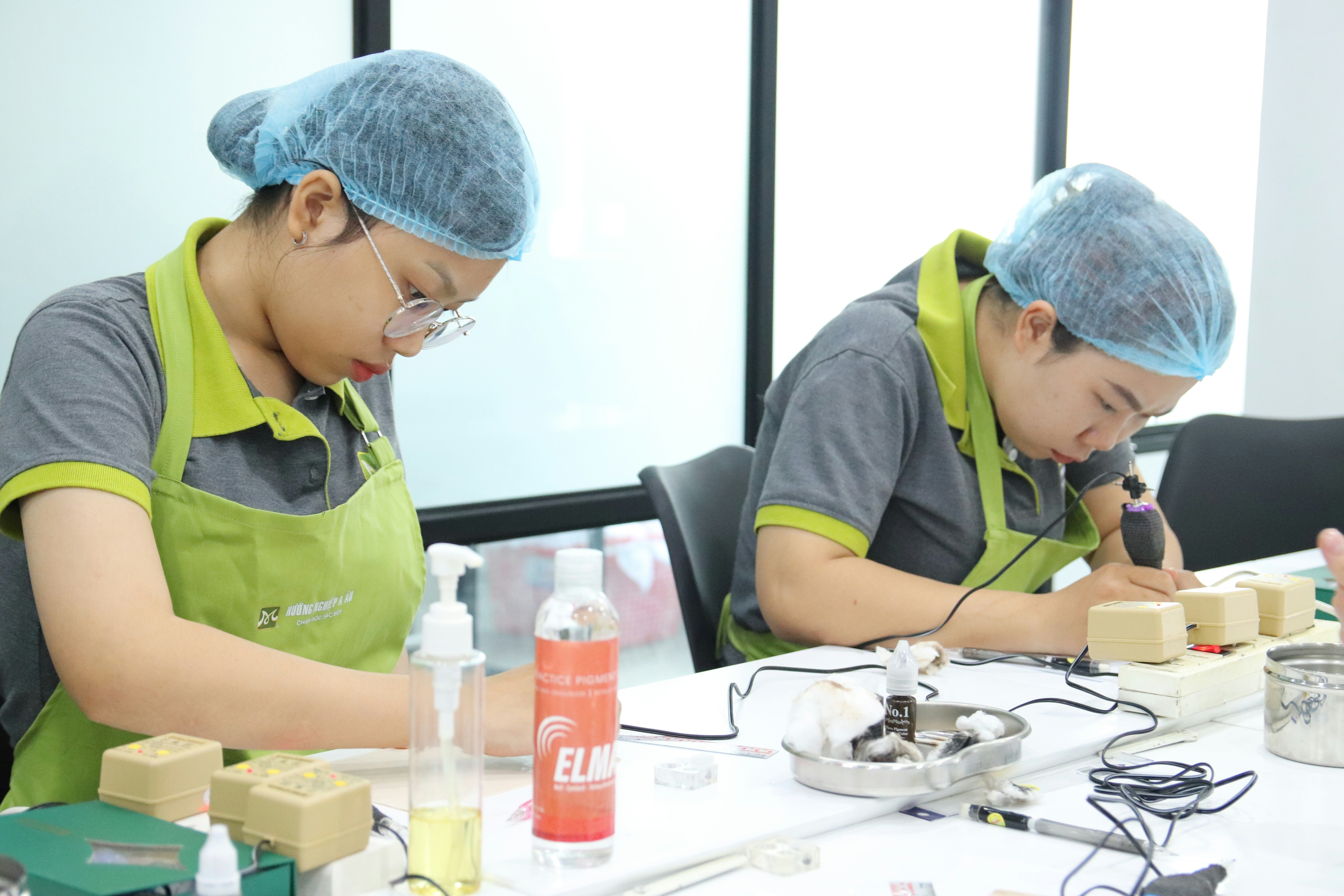 A couple of people that are sitting at a table