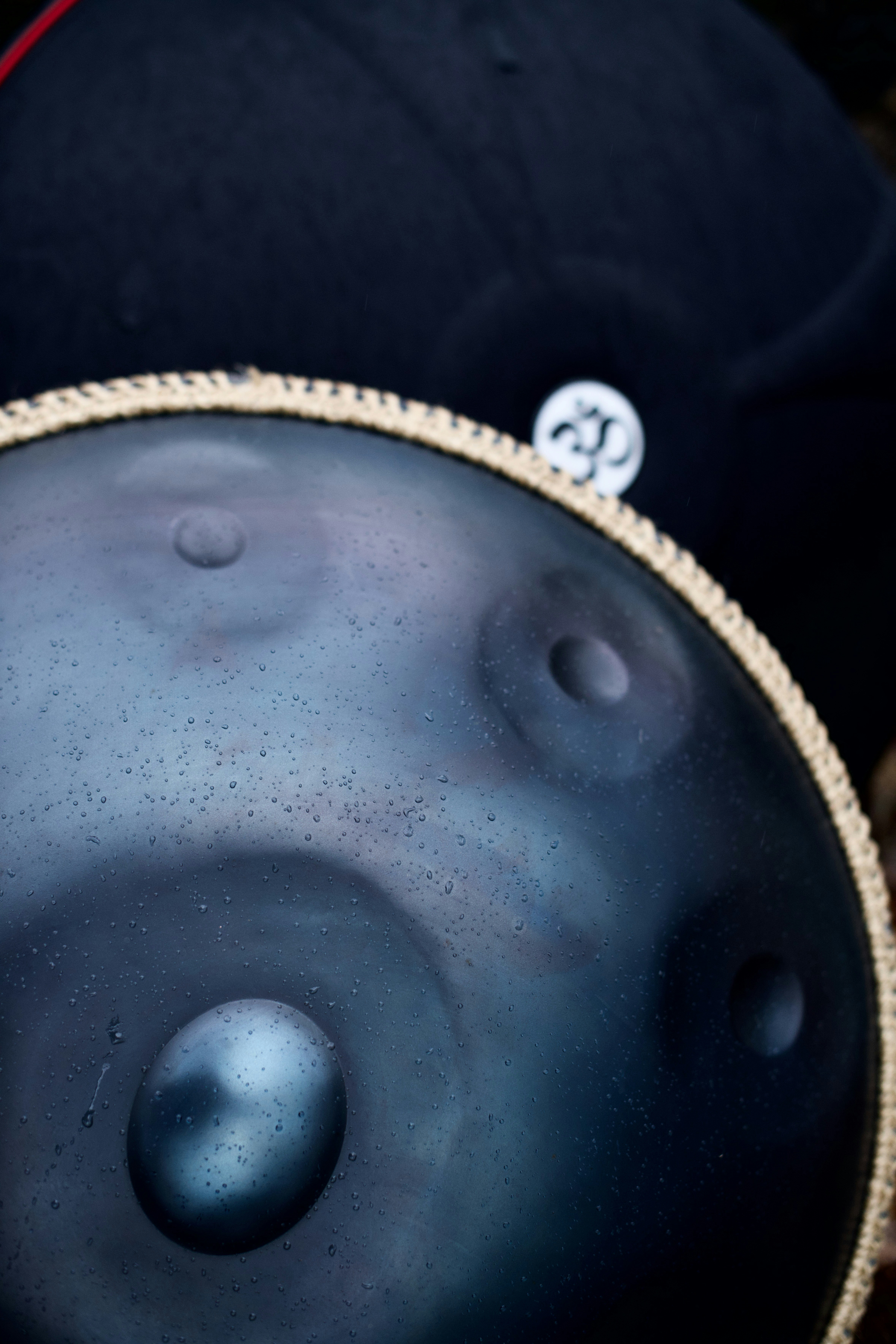 A close up of a black drum head