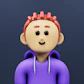 A cartoon character wearing a purple shirt and a red headband