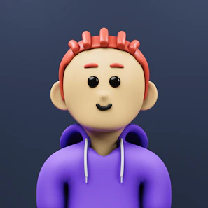 A cartoon character wearing a purple shirt and a red headband