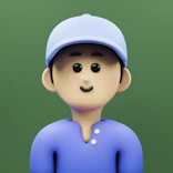 A cartoon character wearing a blue shirt and a blue hat