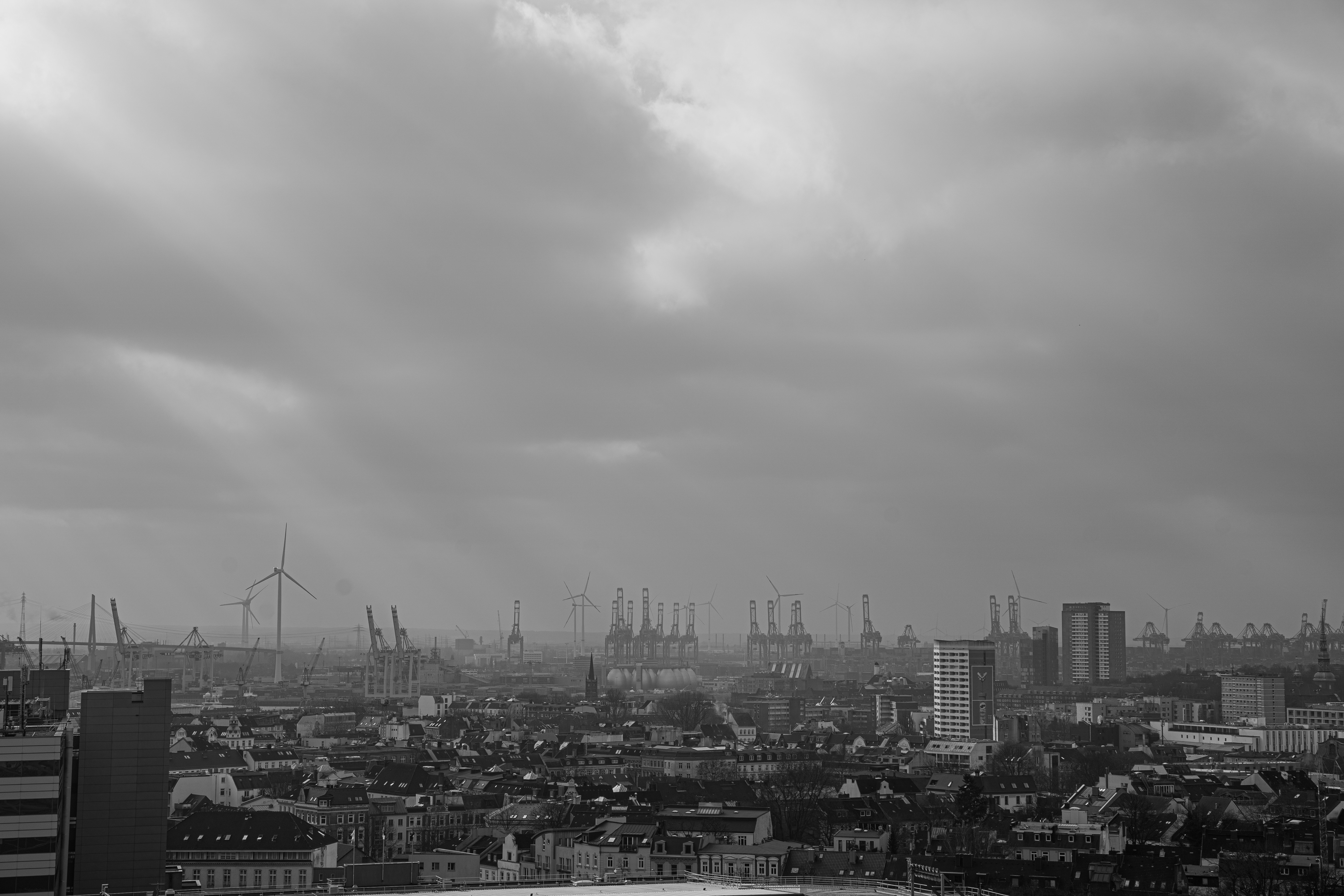 A black and white photo of a city