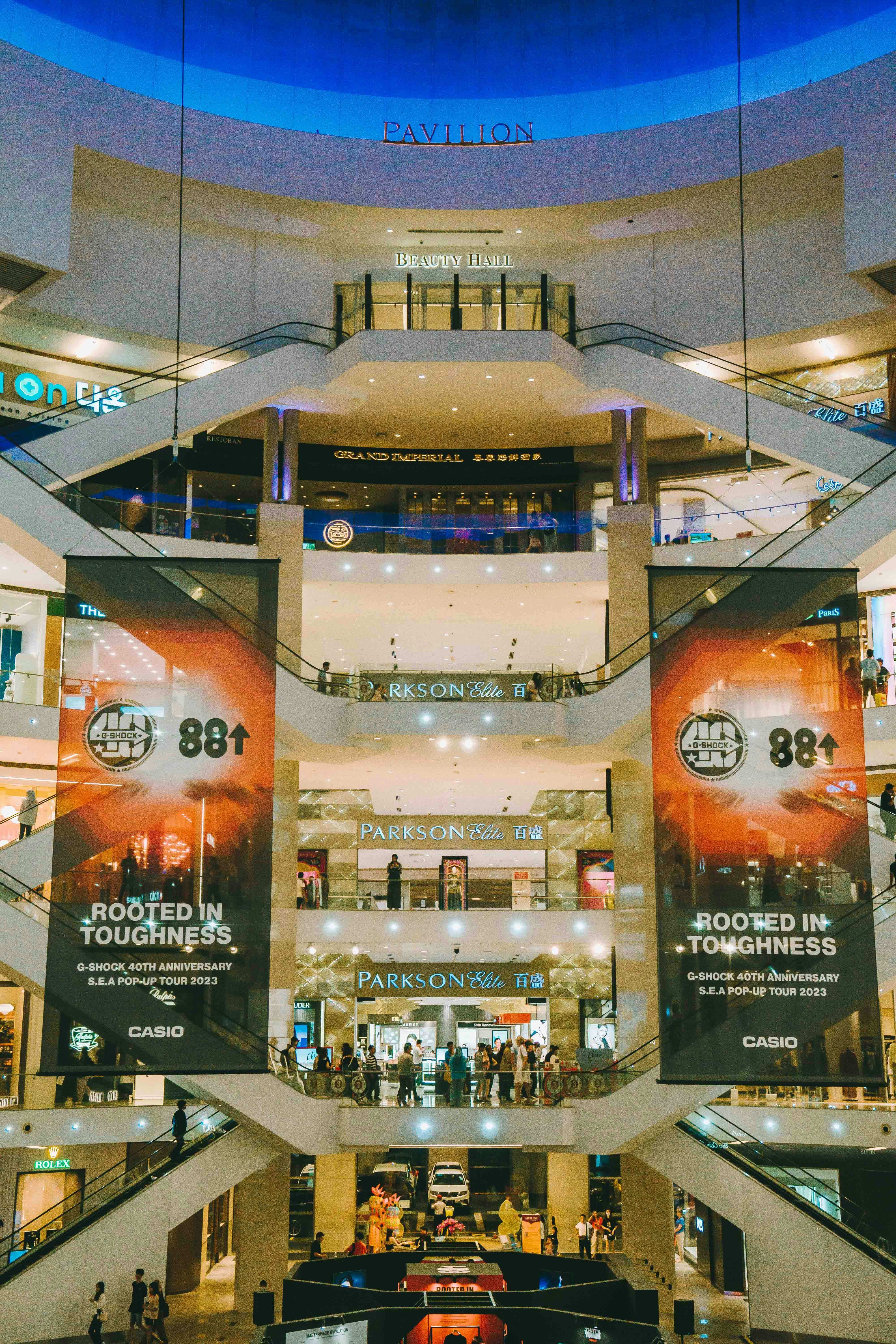 A car is parked inside of a shopping mall