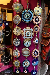A display of colorful jewelry in a store