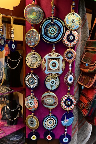 A display of colorful jewelry in a store