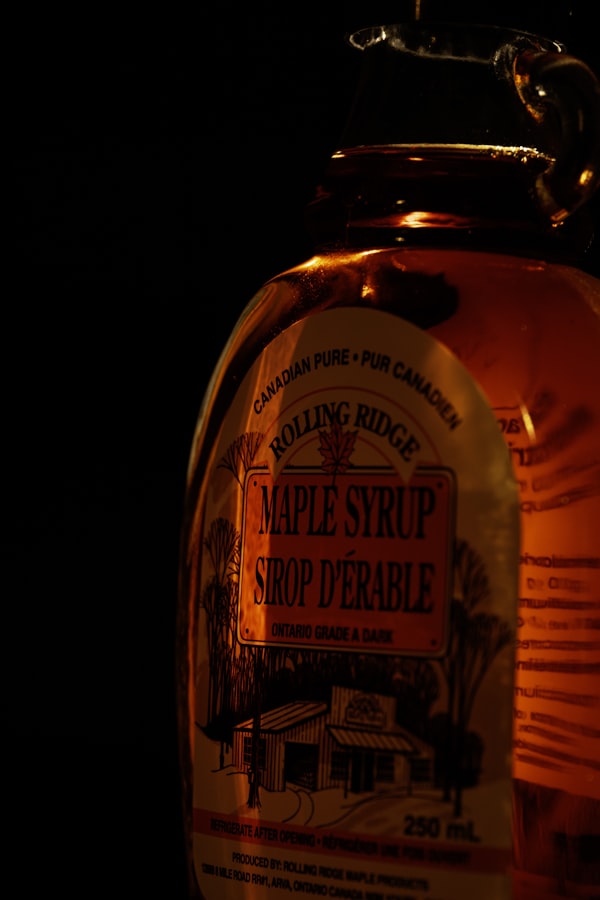 Bottle of pure maple syrup