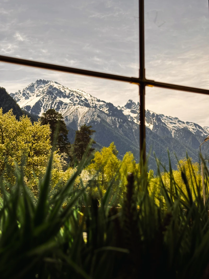 View of a mountain through a window