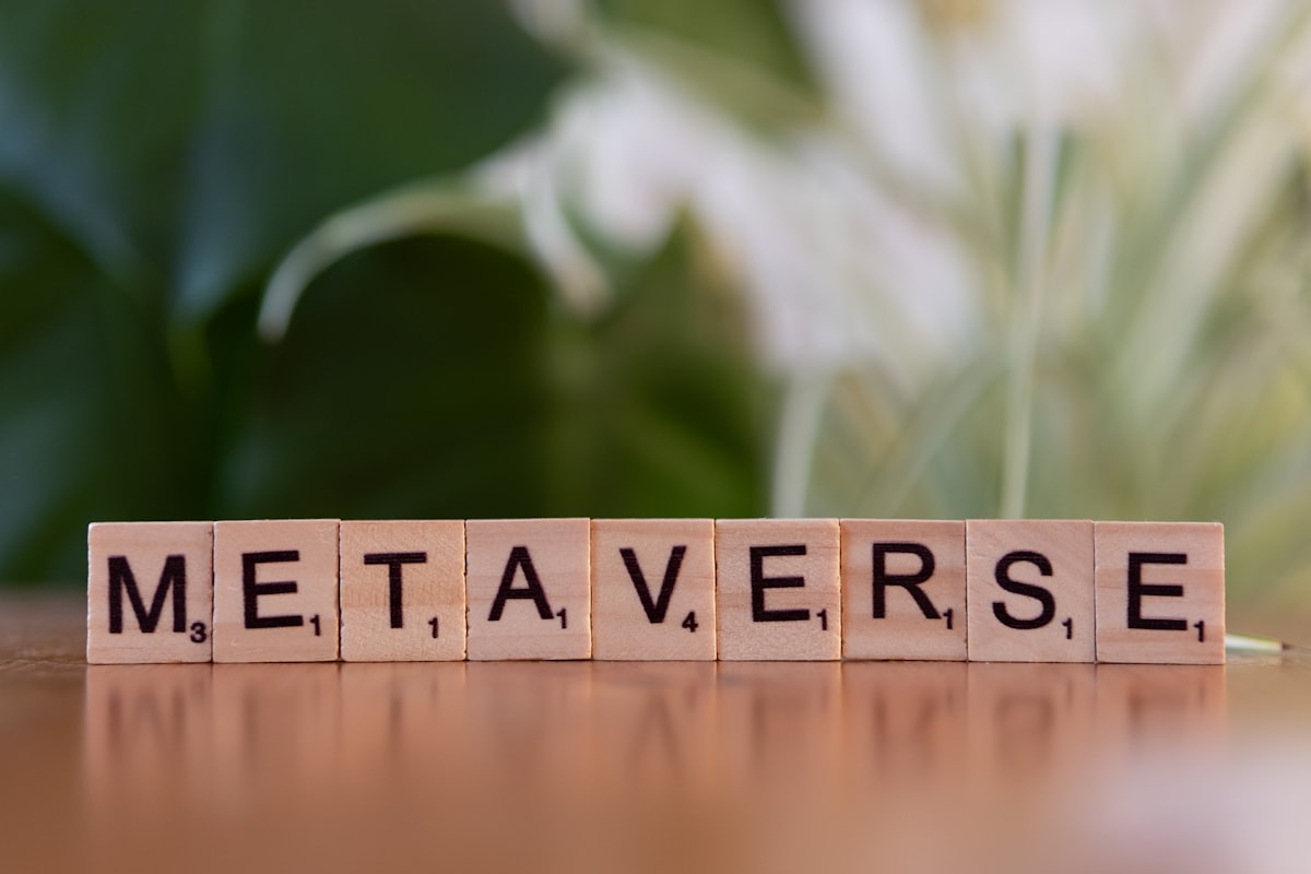 A close up of a block that says metaverse on it