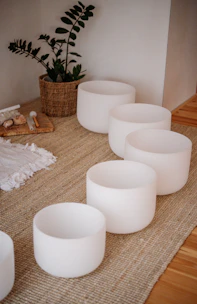 A group of white lights sitting on top of a rug