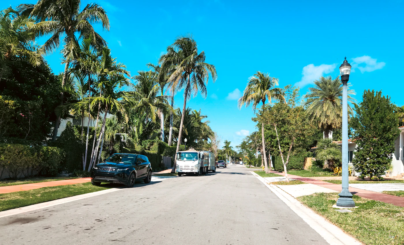 A wide, palm-lined residential street. Much of Miami Shores looks like this.