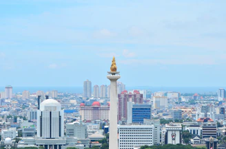 A view of a city with tall buildings