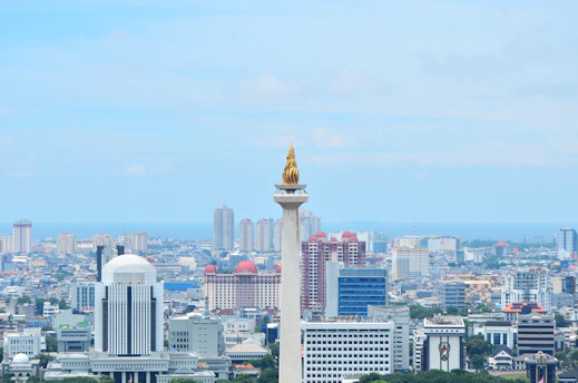 A view of a city with tall buildings