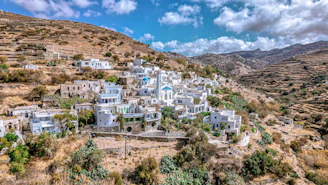 A view of a village on a hill