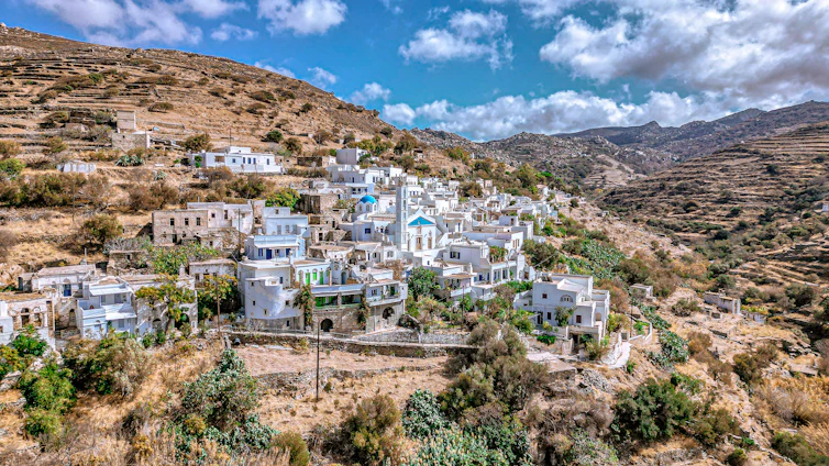 A view of a village on a hill
