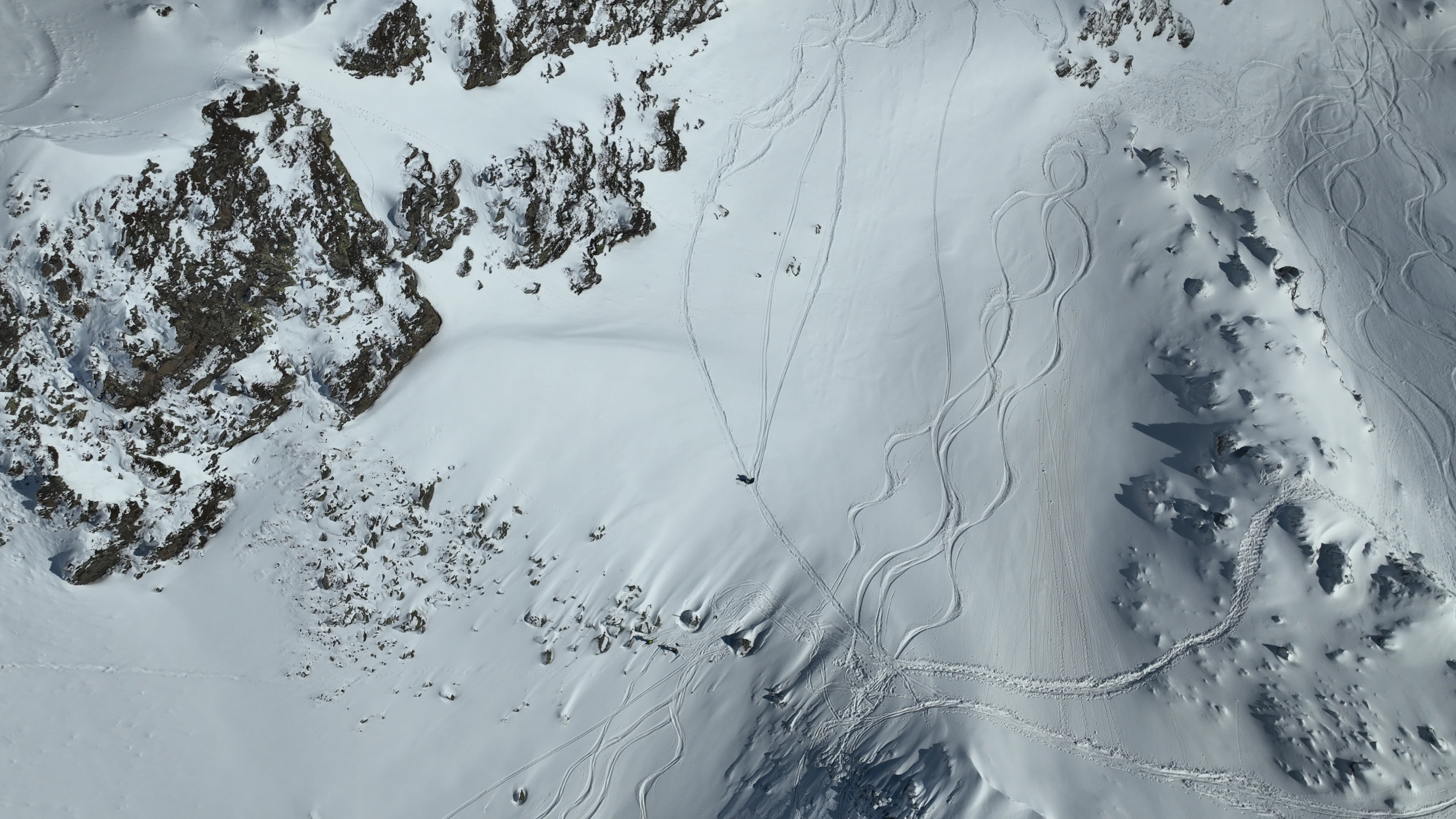 Snowy mountainside in Ordino from the air