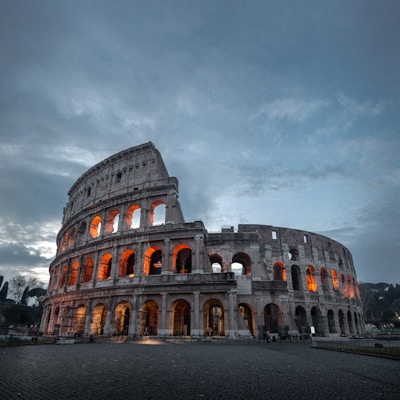 The colossion is lit up at night