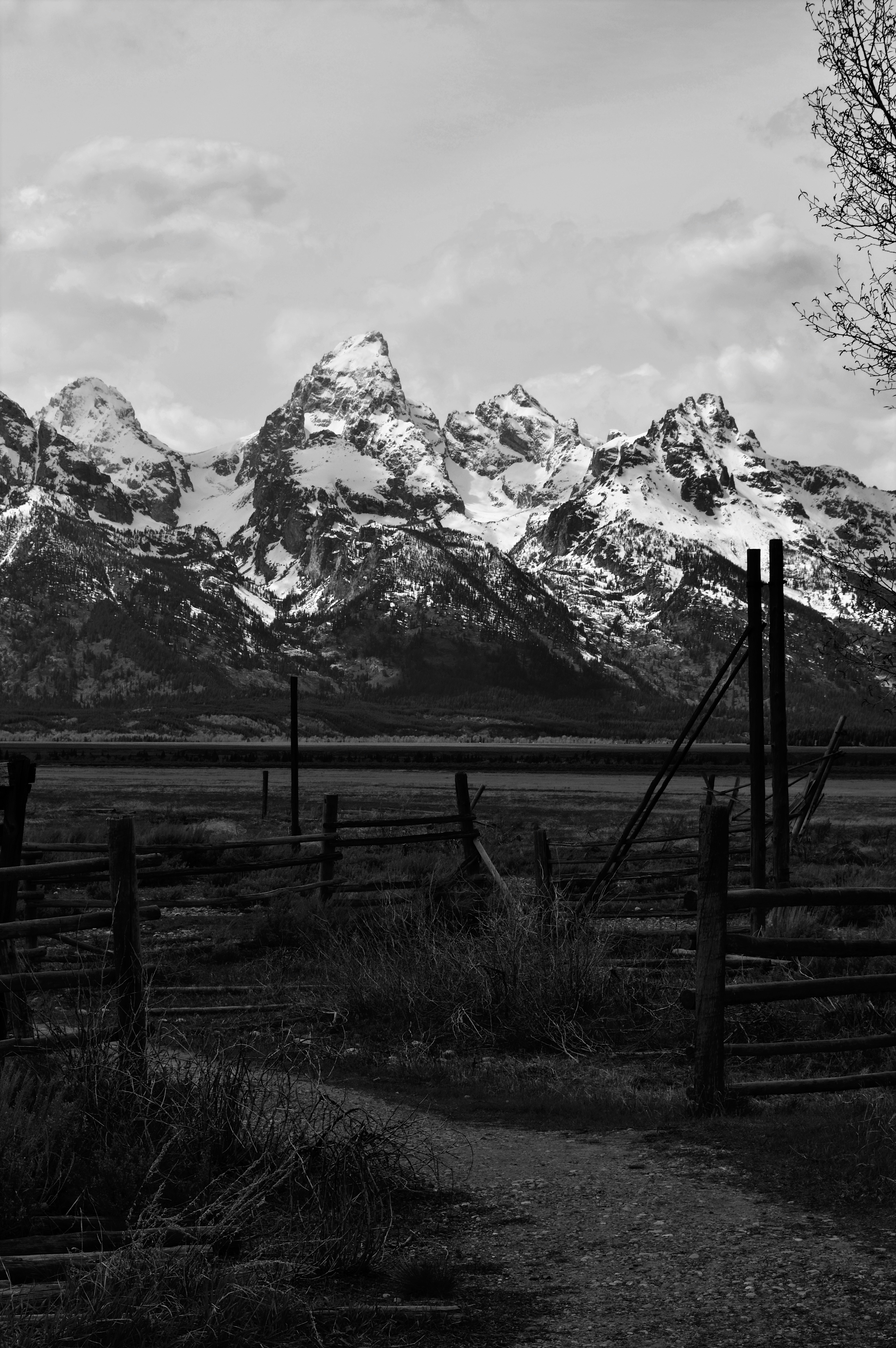 A black and white photo of a mountain range