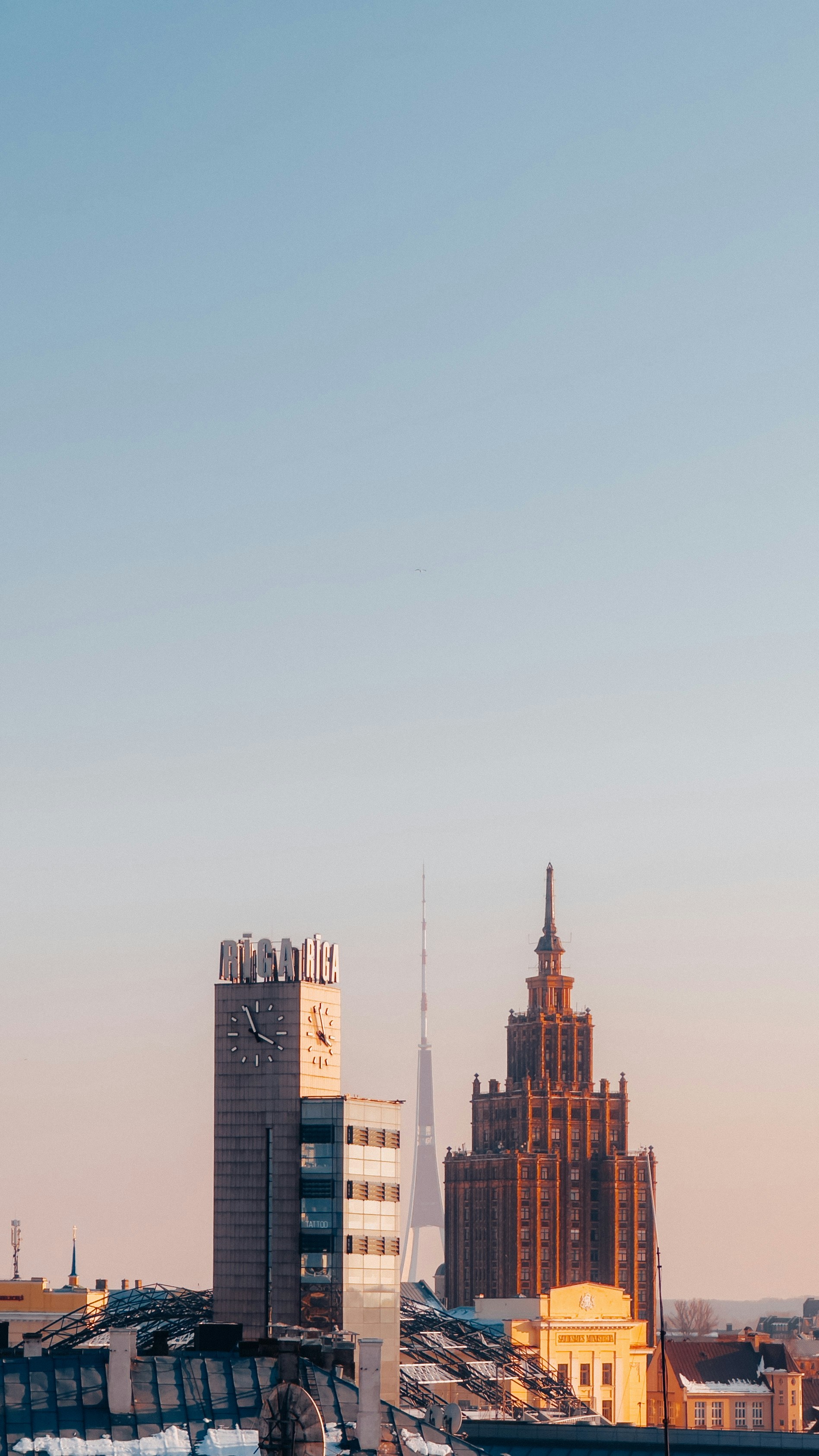 A view of a city with tall buildings