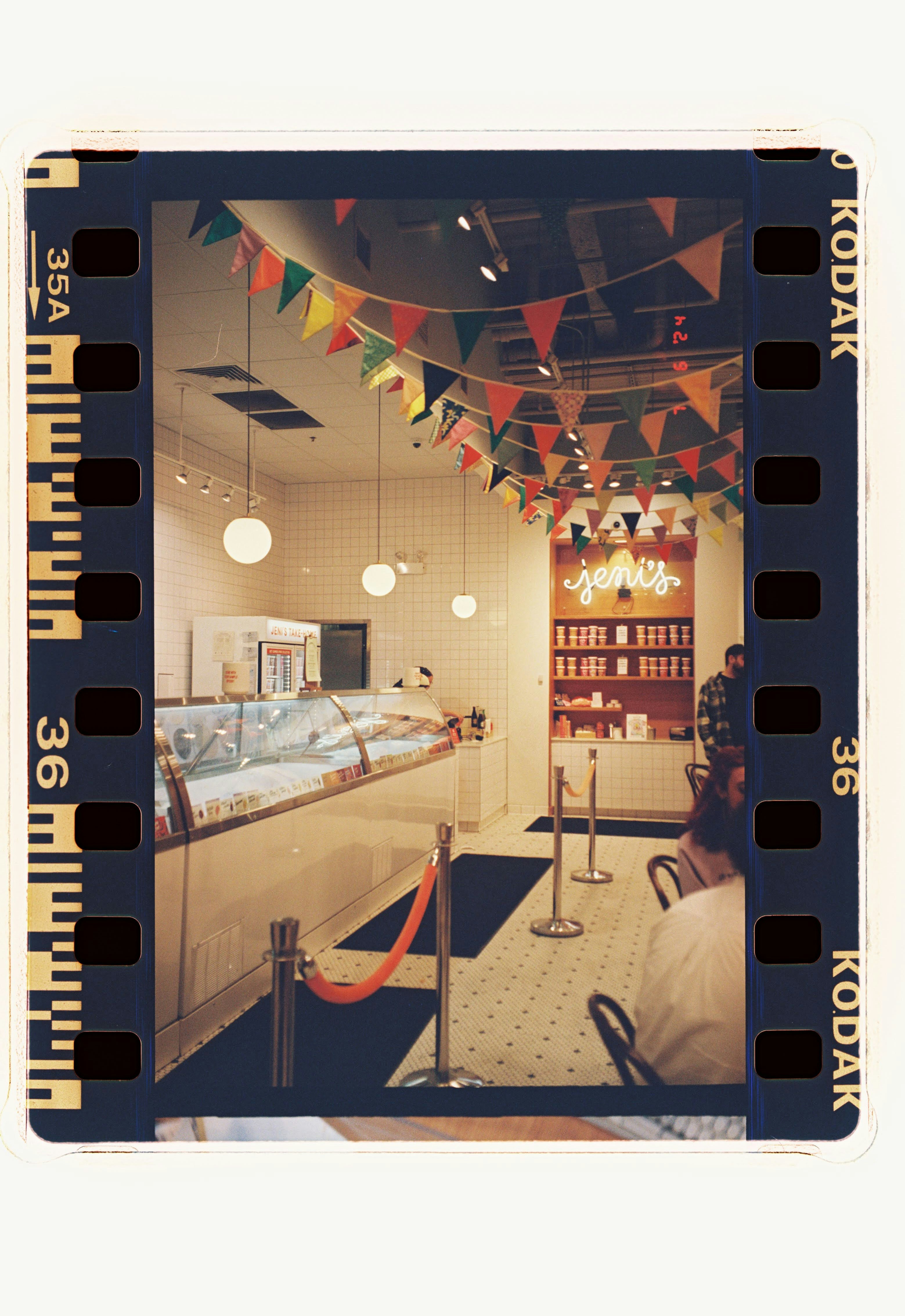 A film strip is hanging from the ceiling