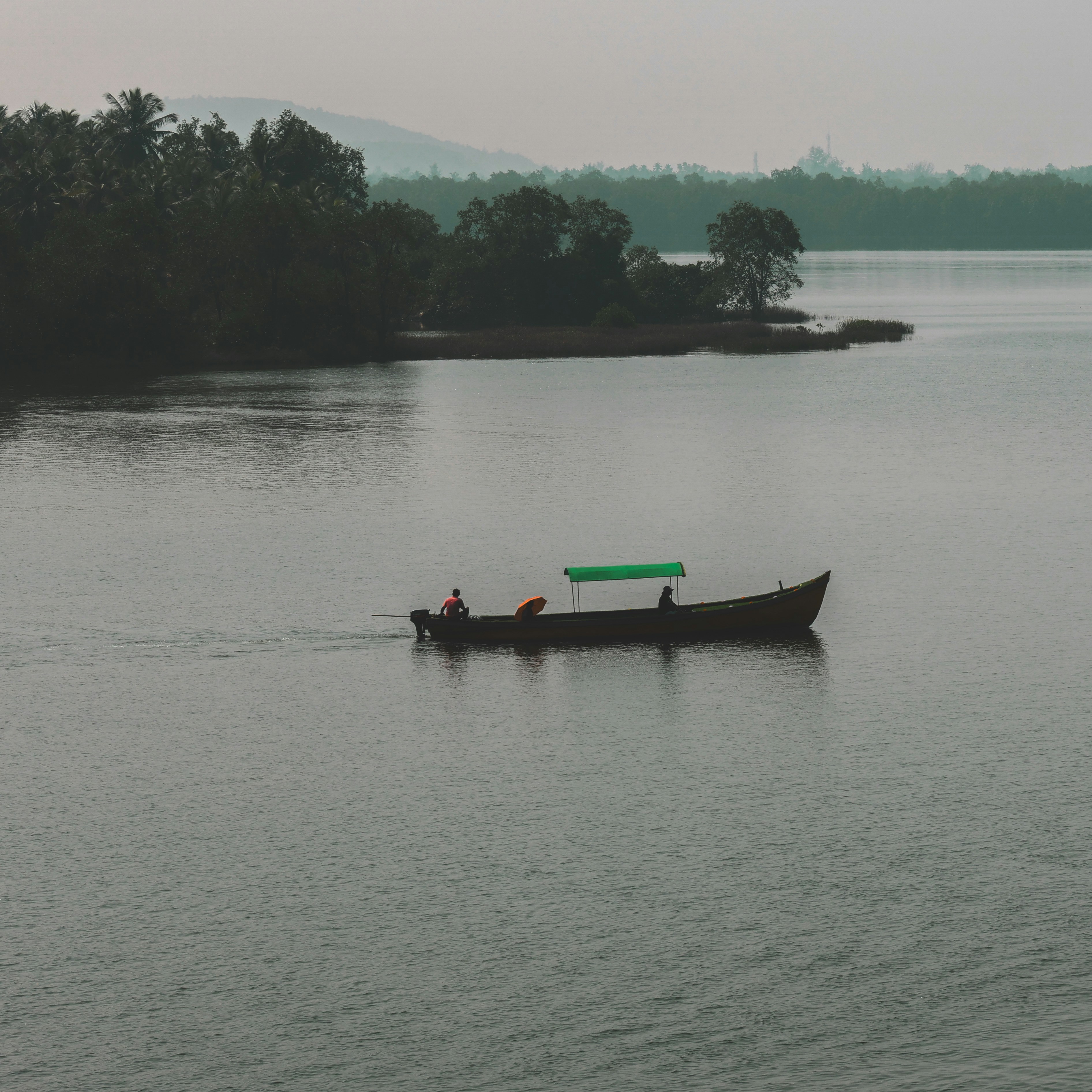 A small boat on a large body of water