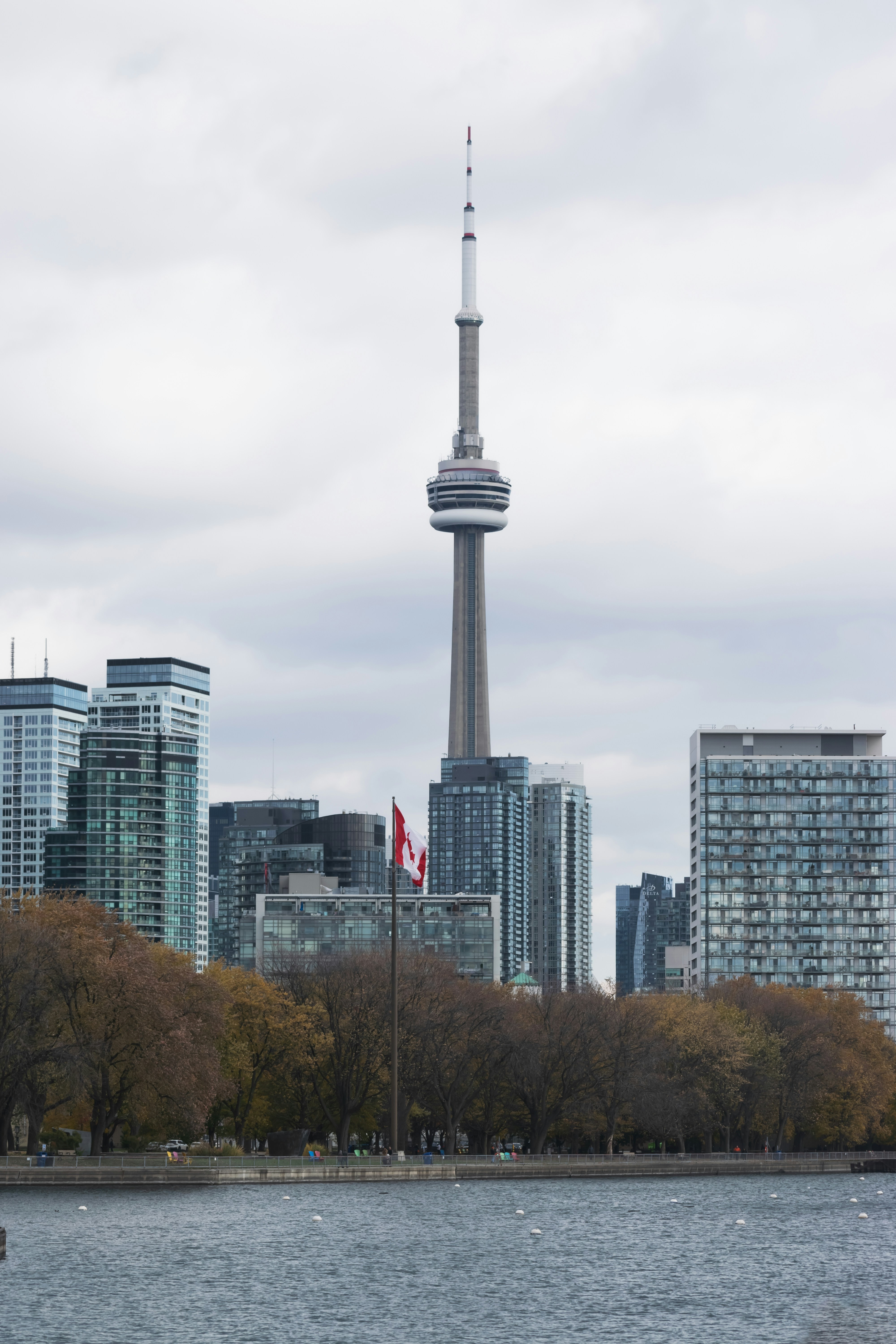 A large body of water with a city in the background